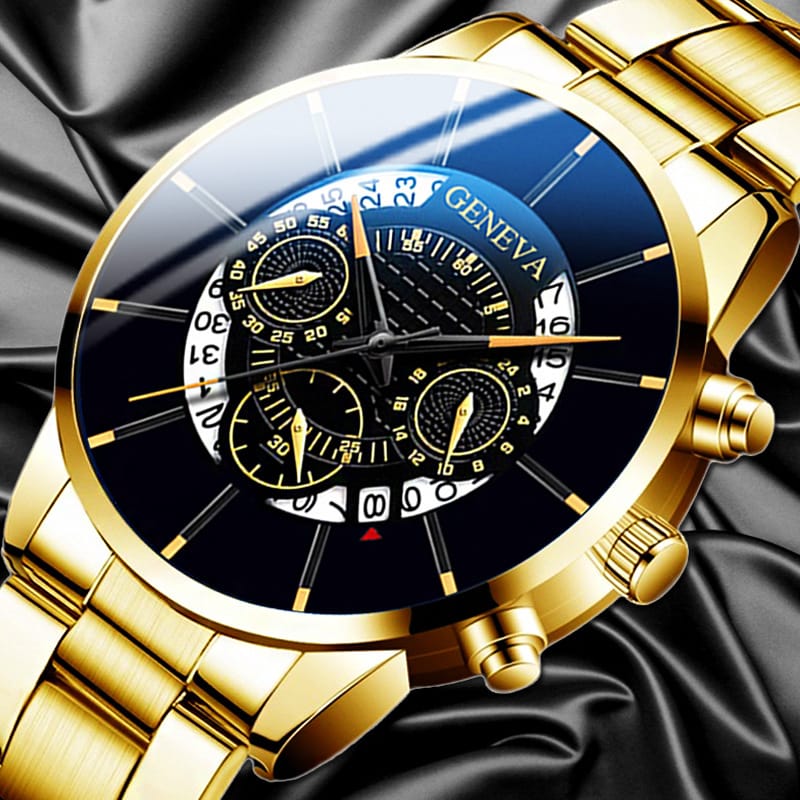 1 1 Reloj de cuarzo con calendario y correa de acero; múltiples variantes en color y estilo