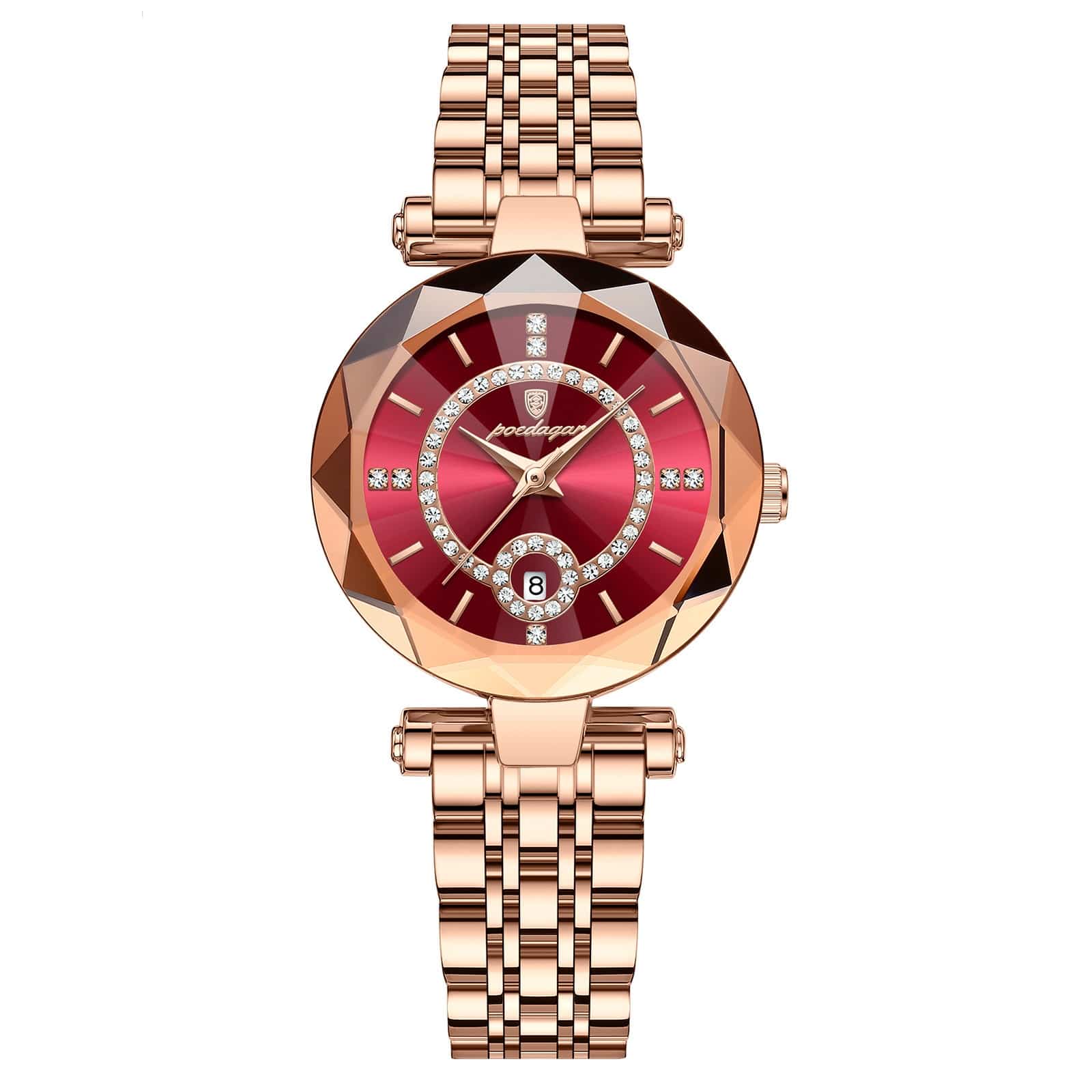 1 1 Rose Gin Red Steel Belt Reloj de aleación ultrafino de cuarzo para mujer, resistente al agua y de moda