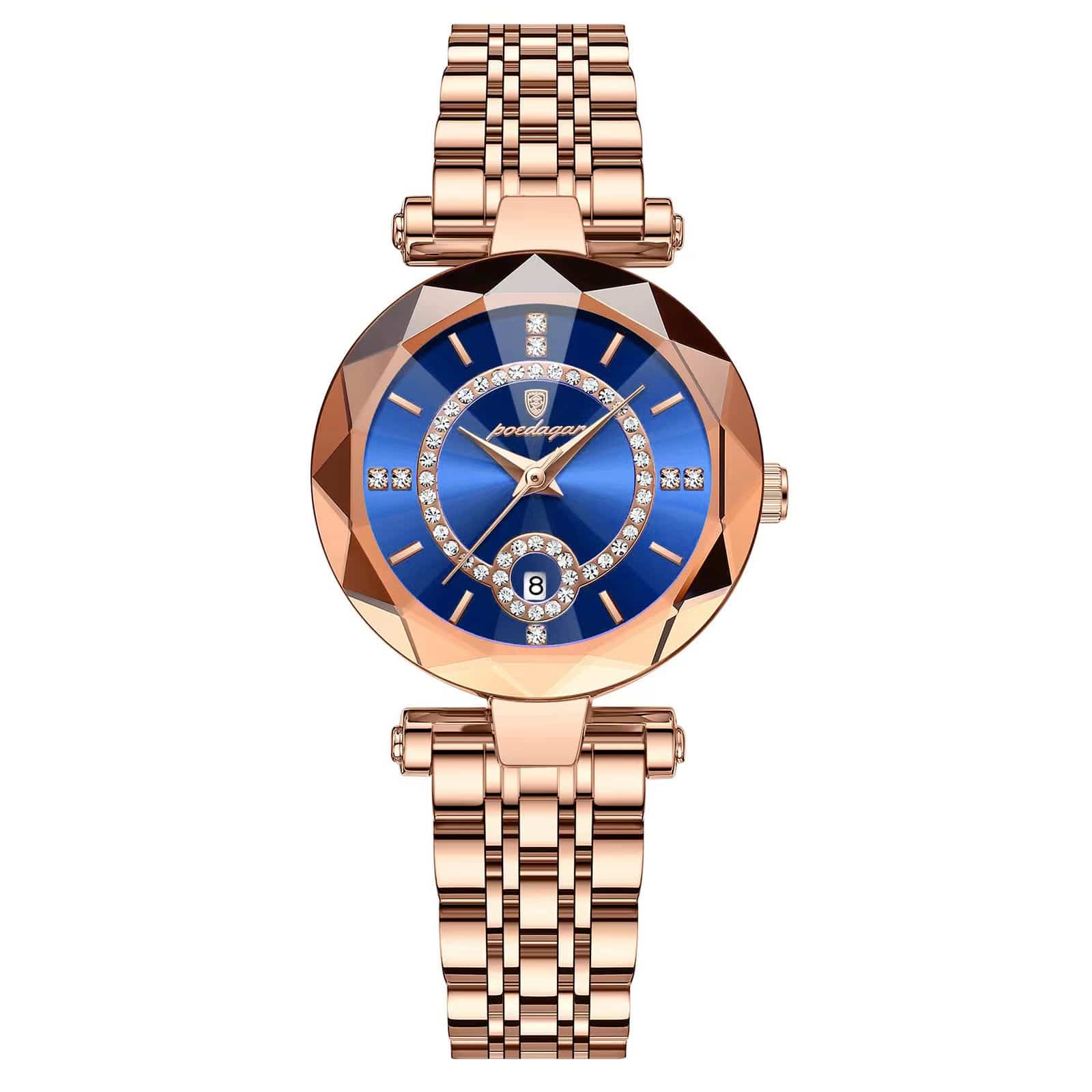 1 1 Rose Gold Blue Reloj de aleación ultrafino de cuarzo para mujer, resistente al agua y de moda