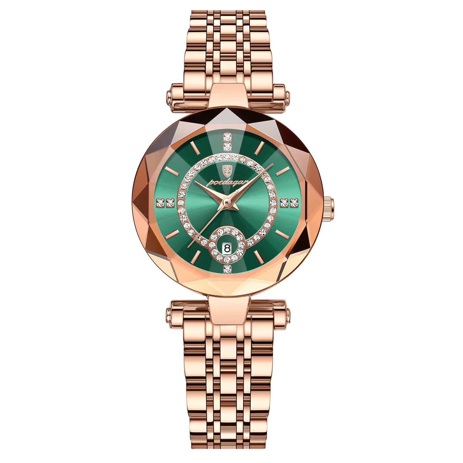 1 1 Rose Gold Green Reloj de aleación ultrafino de cuarzo para mujer, resistente al agua y de moda