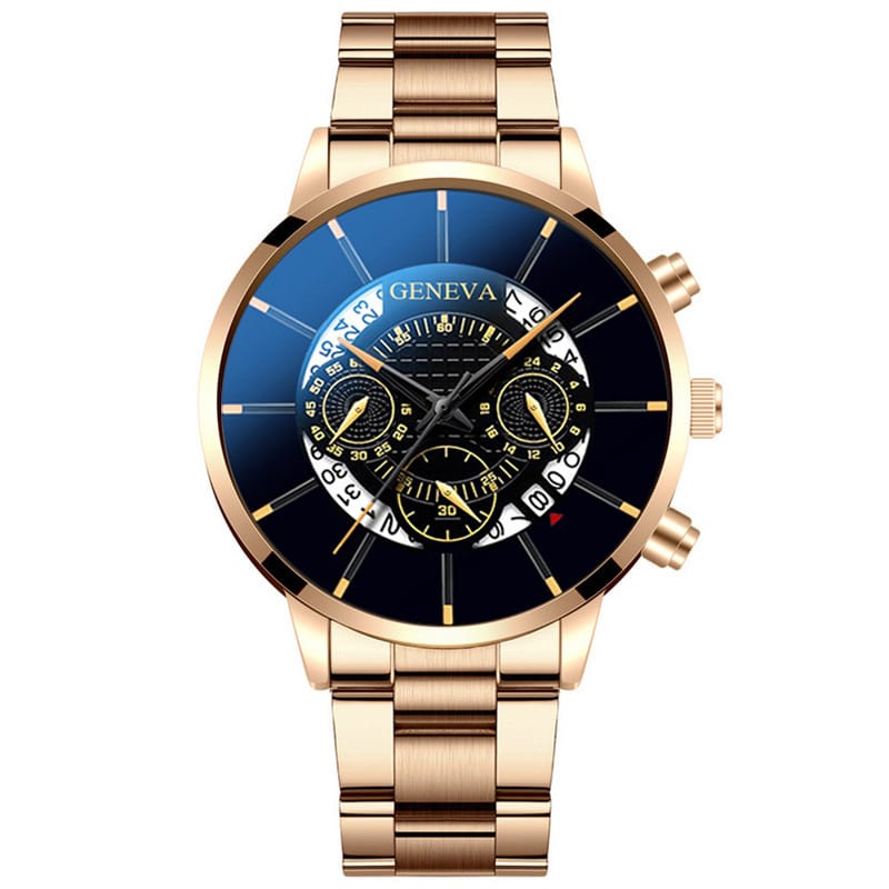 1 1 Rose Gold Yellow Reloj de cuarzo con calendario y correa de acero; múltiples variantes en color y estilo
