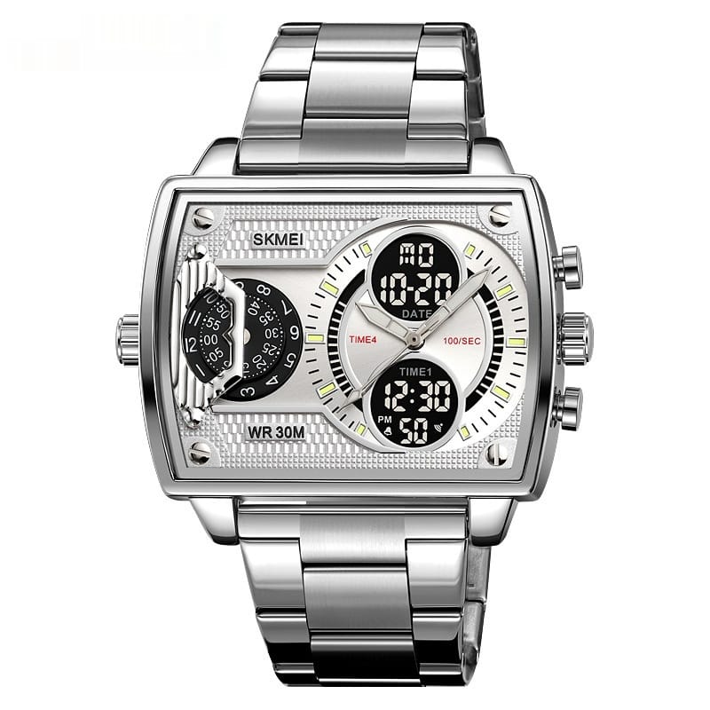 1 1 Silver Case Silver Steel Belt Reloj Skmei de cuarzo de alta gama con personalidad de moda para hombres