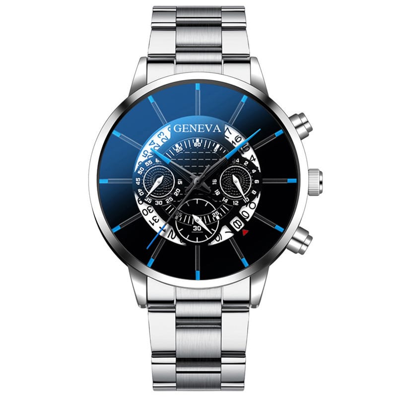 1 1 Sliver Blue Reloj de cuarzo con calendario y correa de acero; múltiples variantes en color y estilo