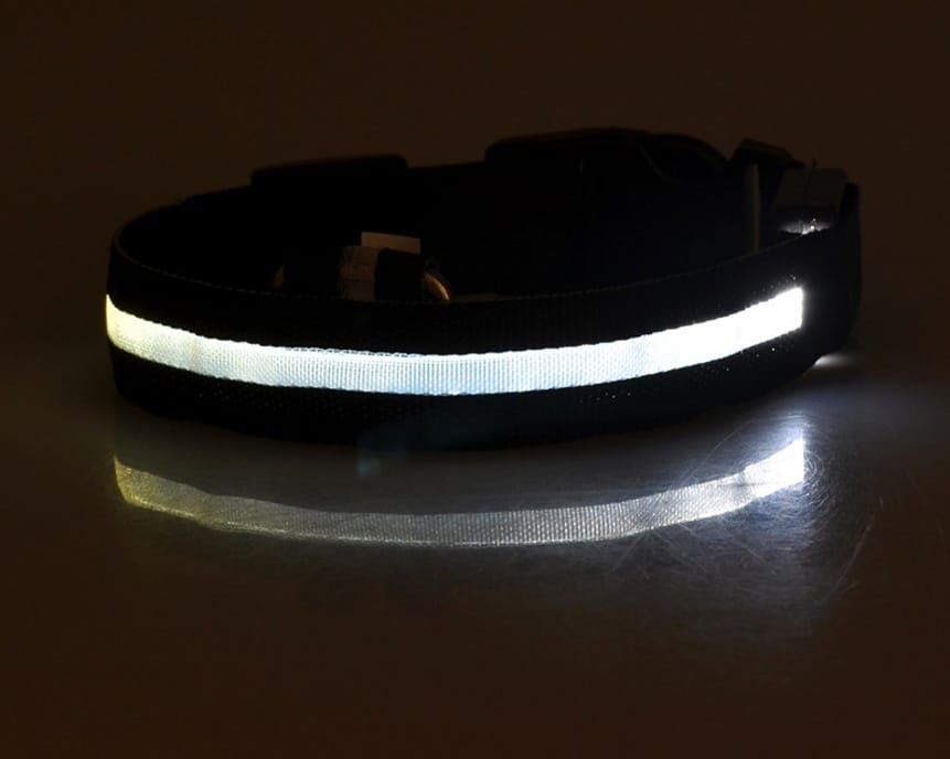 1 0 white / L / battery Collar luminoso LED de nailon para perros, seguridad nocturna, intermitente, que brilla en la oscuridad, correa ajustable para perros y gatos